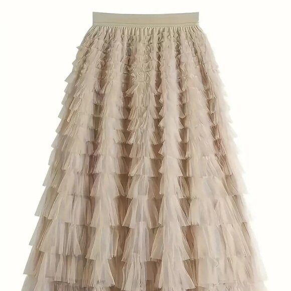 NEW! BOHO Tulle LAYERED MAXI SKIRT SZ L - Picture 3 of 5